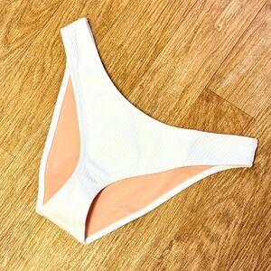 J. Crew White Textured Curved Waist Cheeky Bikini Bottom Size Large